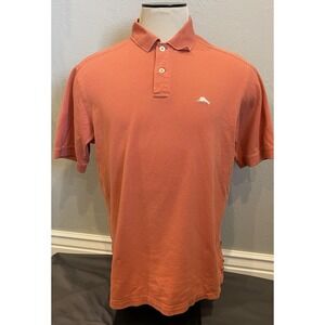 Tommy Bahama Polo Shirt Mens Size Large Orange Coral Short Sleeve Top
